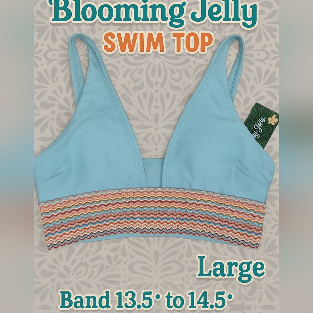 NWT Swim Top- Blue & Rainbow Zigzag – Size Large (Blooming Jelly) - Picture 12 of 12